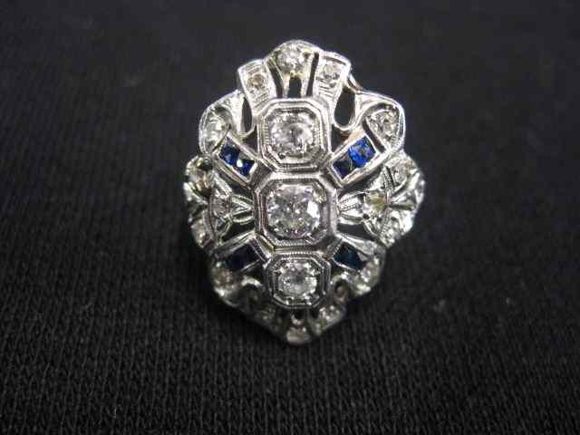 Appraisal: Platinum Diamond Sapphire Ring diamonds sapphires in handmade antique filigree