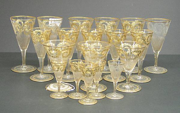 Appraisal: A suite of French engraved and gilt decorated stemware early