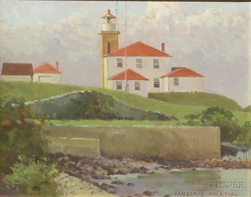 Appraisal: Framed Oil on Canvas View of Lighthouse in Watch Hill