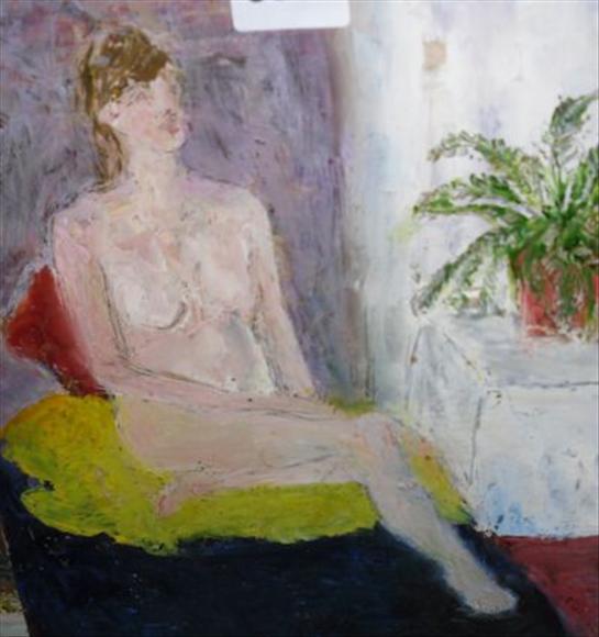 Appraisal: Sylvia Levine - Recumbent nude with ferns Oil on card