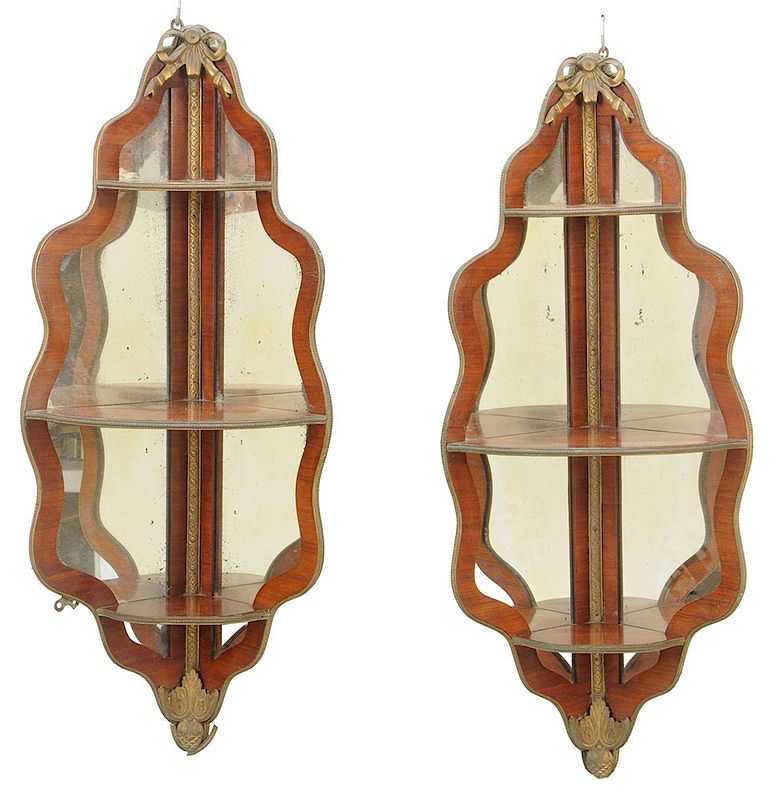 Appraisal: Pair Bronze Mounted Mirrored Corner Shelves Continental late th early