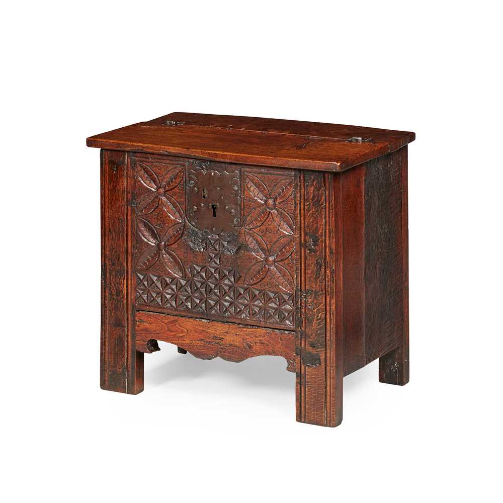 Appraisal: SMALL OAK COFFER TH CENTURY LATER ADAPTED reduced in size