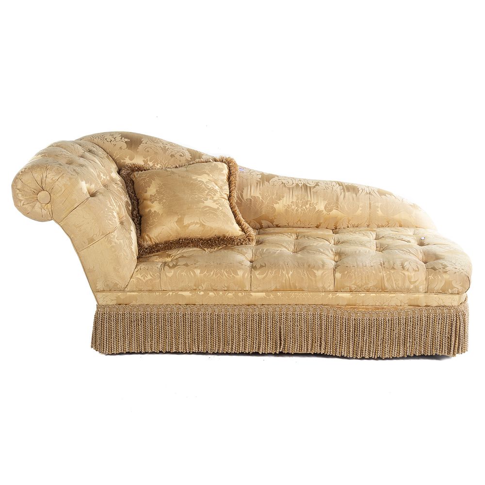 Appraisal: Louis XV style Upholstered Chaise Lounge With gold damask upholstery