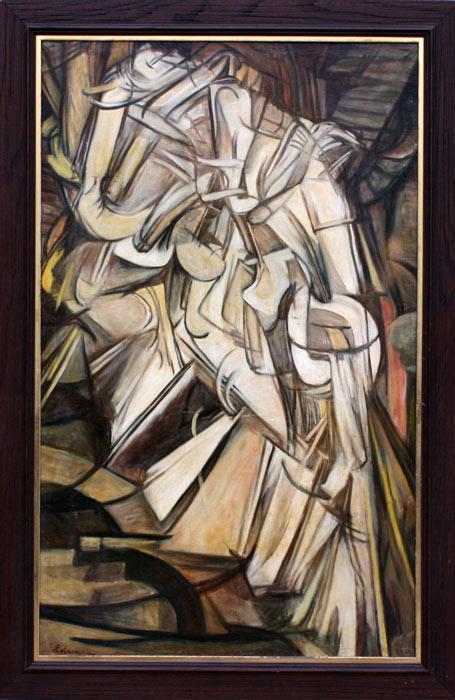 Appraisal: OIL CANVAS ''NUDE DESCENDING STAIRCASE'' AFTER MARCEL DUCHAMP '' x