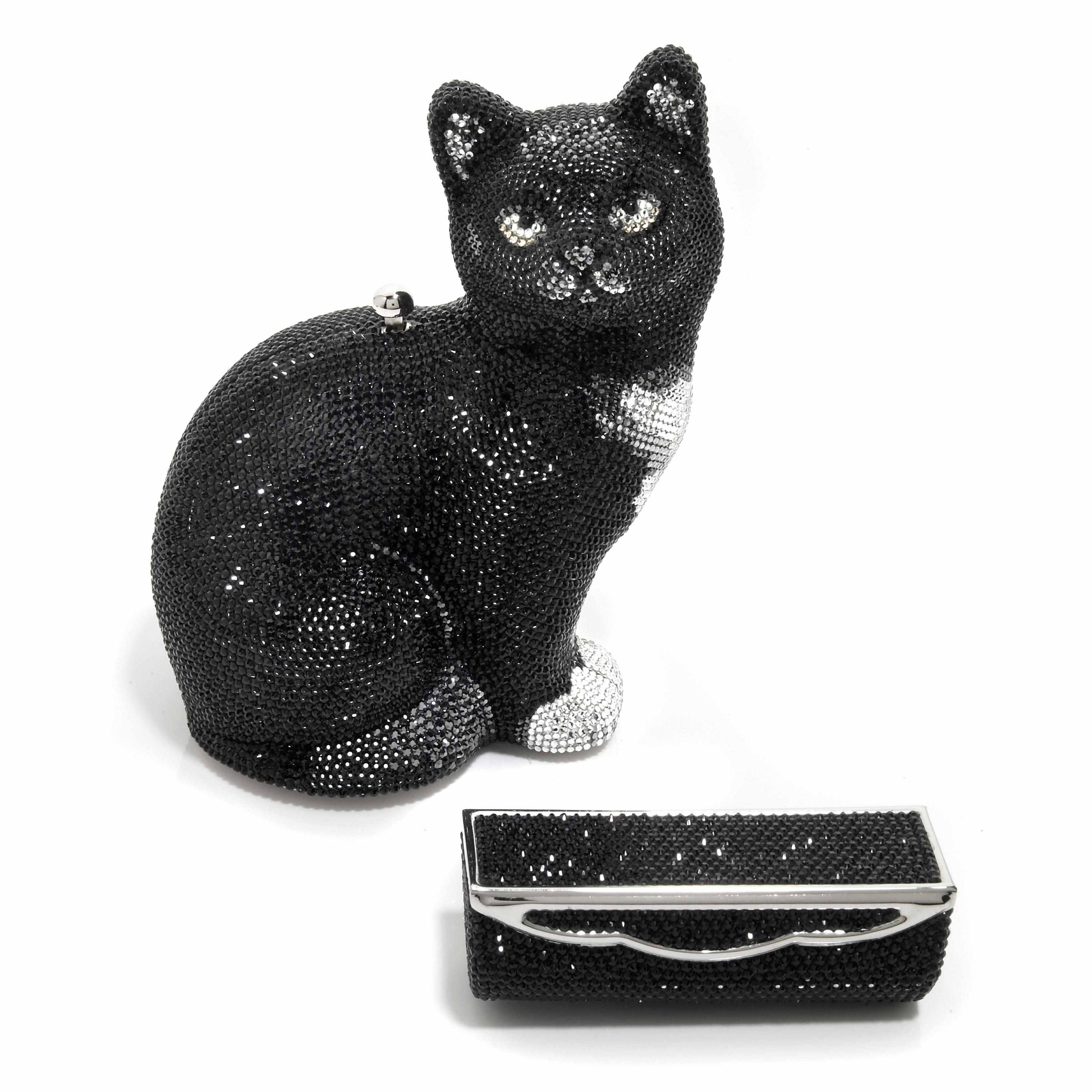 Appraisal: A black and silver crystal ''Jinx the Cat'' minaudiere together