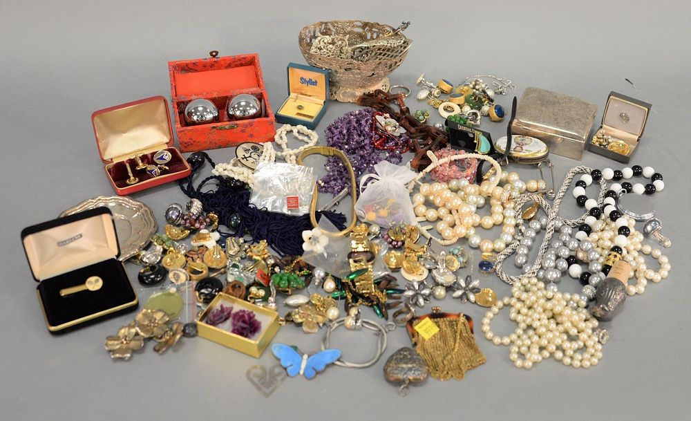 Appraisal: Two tray lots of costume and sterling silver jewelry with