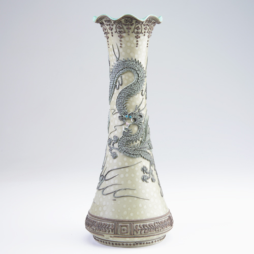 Appraisal: Tall Nippon vase with moriage decoration of a dragon ca