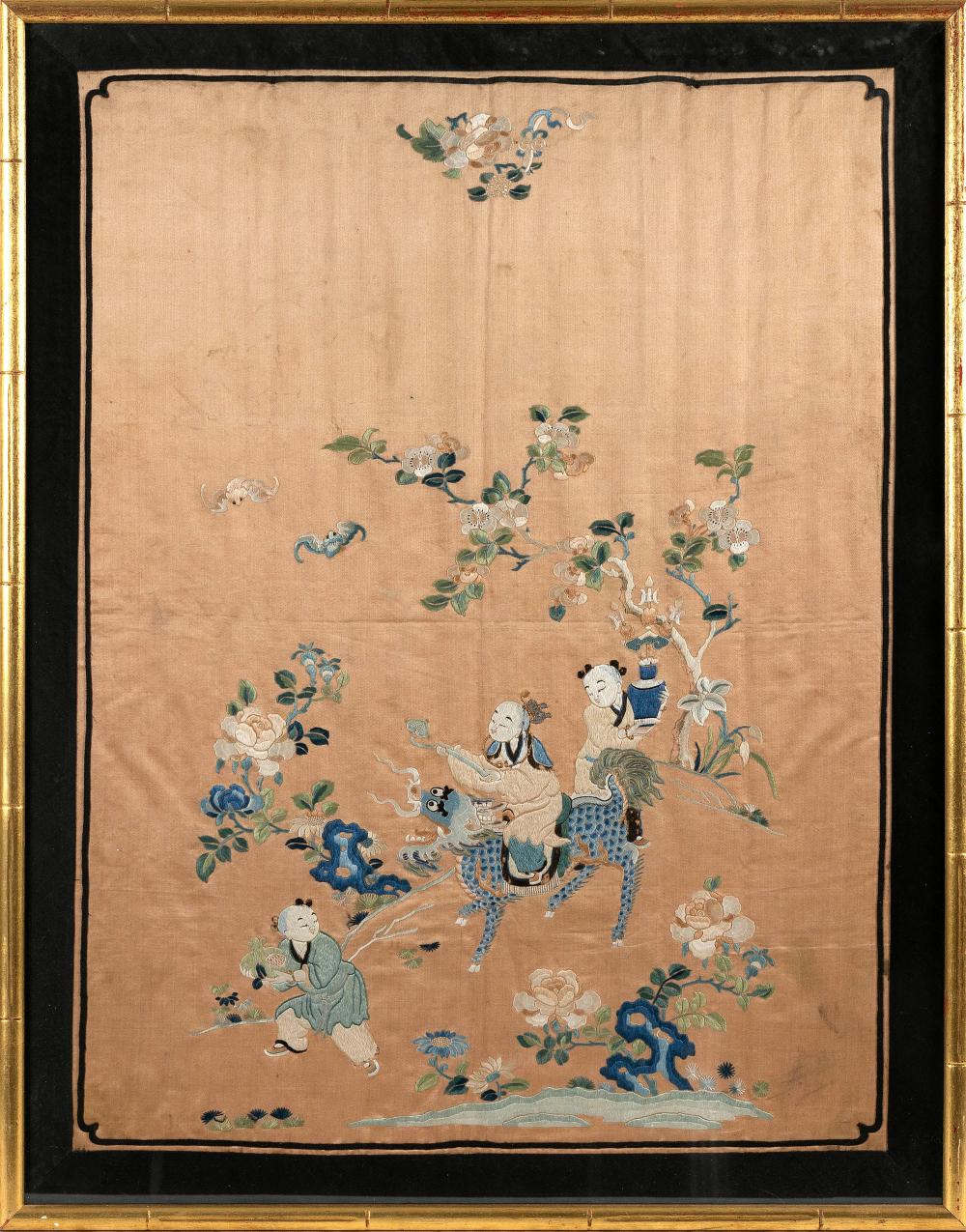 Appraisal: CHINESE SILK NEEDLEWORK PANEL EARLY TH CENTURY X FRAMED X