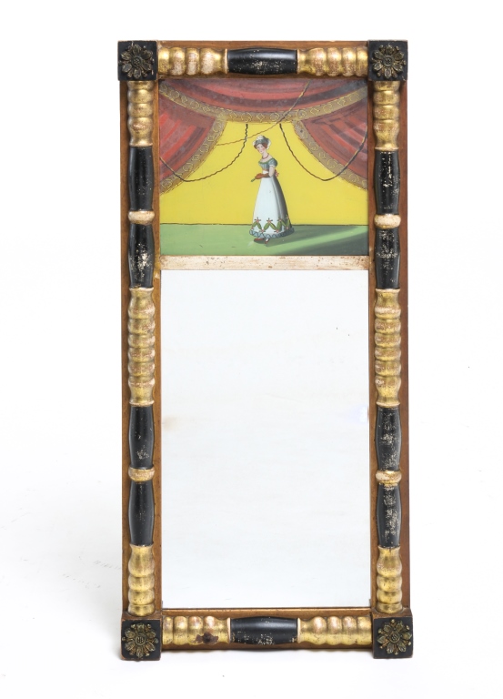 Appraisal: AMERICAN REVERSE PAINTED MIRROR Second quarter th century Applied half