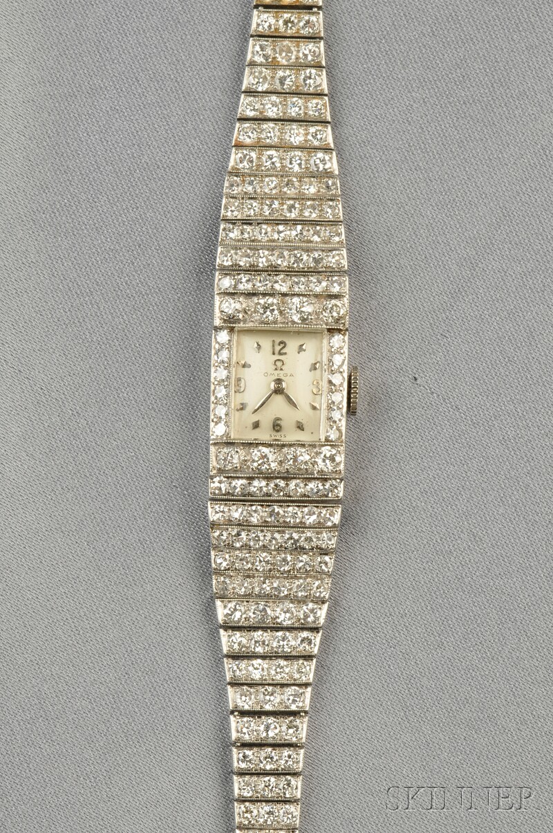 Appraisal: Art Deco Platinum and Diamond Wristwatch the case and tapered