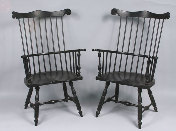 Appraisal: Two Windsor armchairs painted black h x w x d