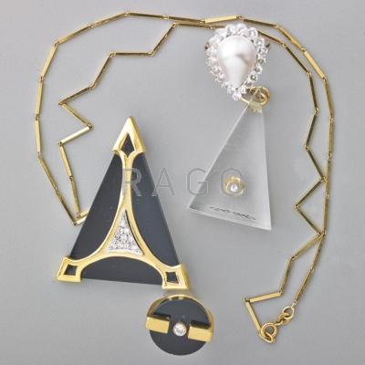 Appraisal: GOLD AND DIAMOND GEOMETRIC JEWELRY Pear-shaped mabe pearl and diamond