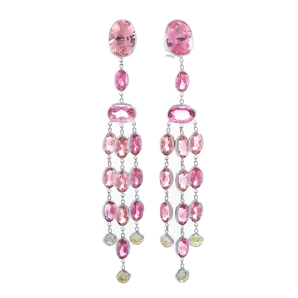 Appraisal: Pink Tourmaline Diamond Dangle Earrings in K K white gold