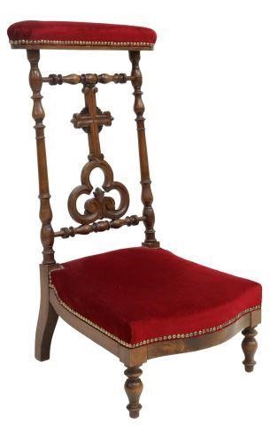 Appraisal: French walnut prie-dieu prayer chair th c having carved frame