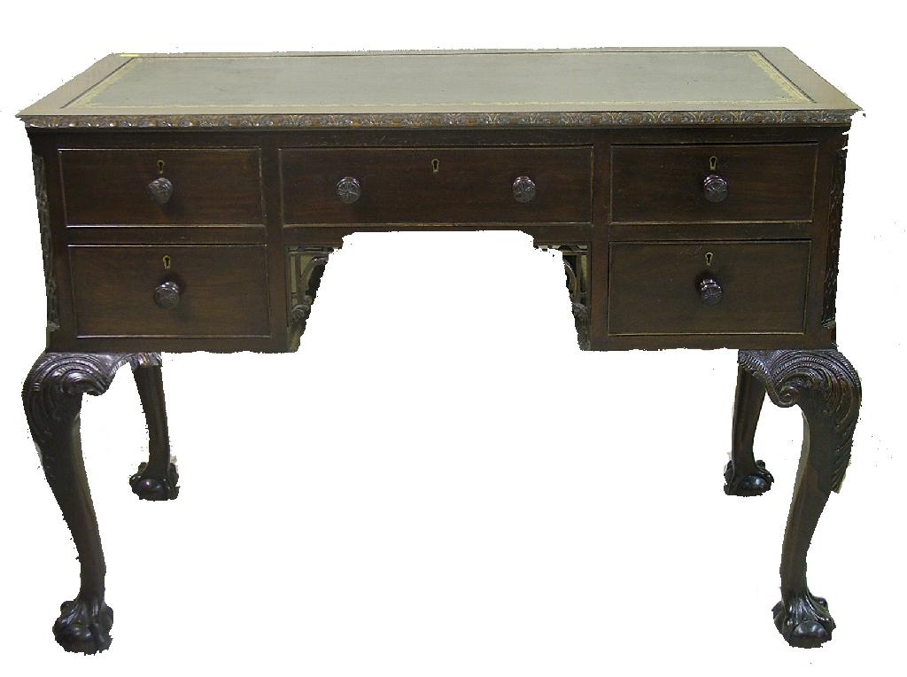 Appraisal: Chippendale style mahogany desk the rectangular top inset with a