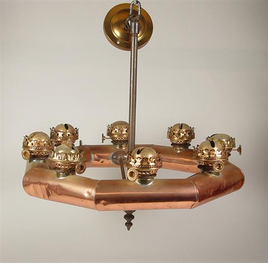 Appraisal: Eight-Lamp Copper Oil Chandelier Mid to late th Century Octagonal