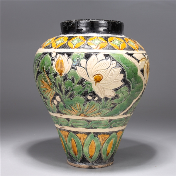 Appraisal: Chinese ceramic baluster form vase with deeply incised bold floral