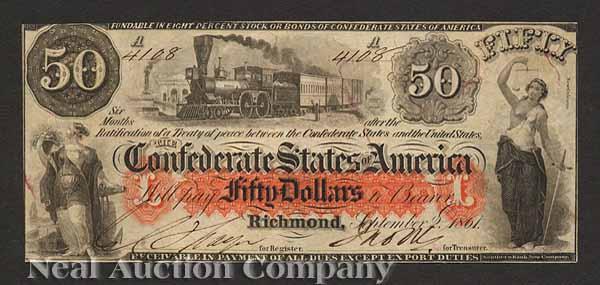 Appraisal: Confederate Currency T- September nd Train Justice to right orange