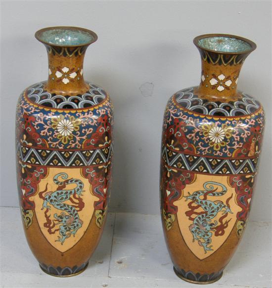 Appraisal: Pair of th century cloisonne vases decorated with dragons h