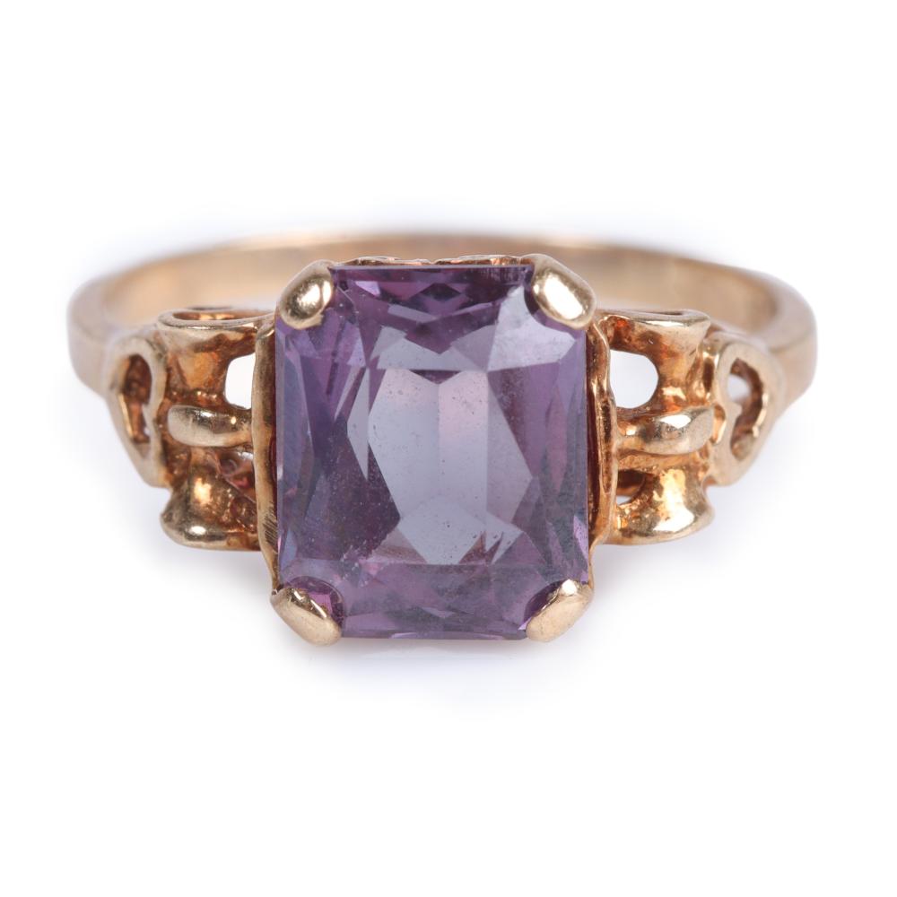 Appraisal: Antique K rose gold amethyst ring x mm stone Dimensions