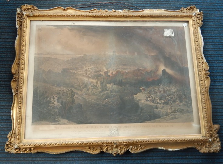 Appraisal: A thC coloured engraving titled The Destruction of Jerusalem by