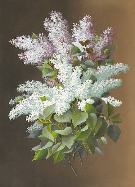 Appraisal: Raoul M de Longpre - Lavender and white lilacs signed