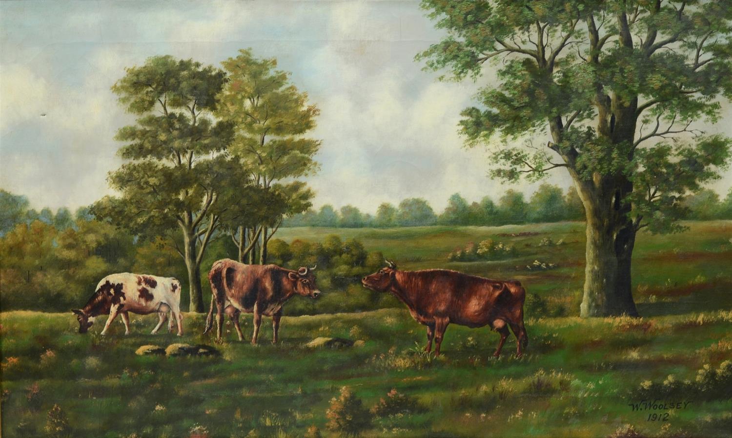 Appraisal: W Woolsey American School th Century oil on canvas Cows