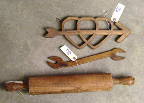 Appraisal: Woodenware to include wrench piggin rolling pin heart and arrow