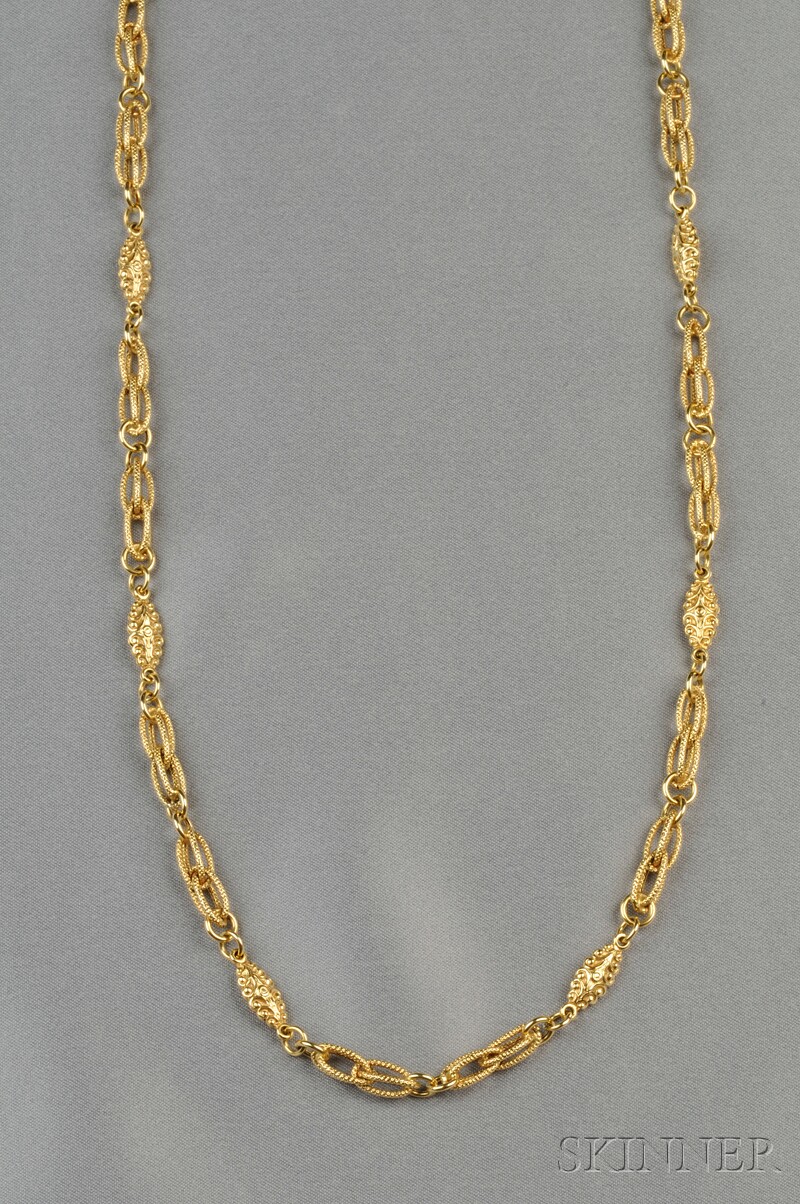 Appraisal: kt Gold Longchain composed of navette-shape and fancy links dwt