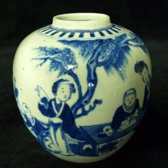 Appraisal: A th Century blue and white ginger jar decorated figures