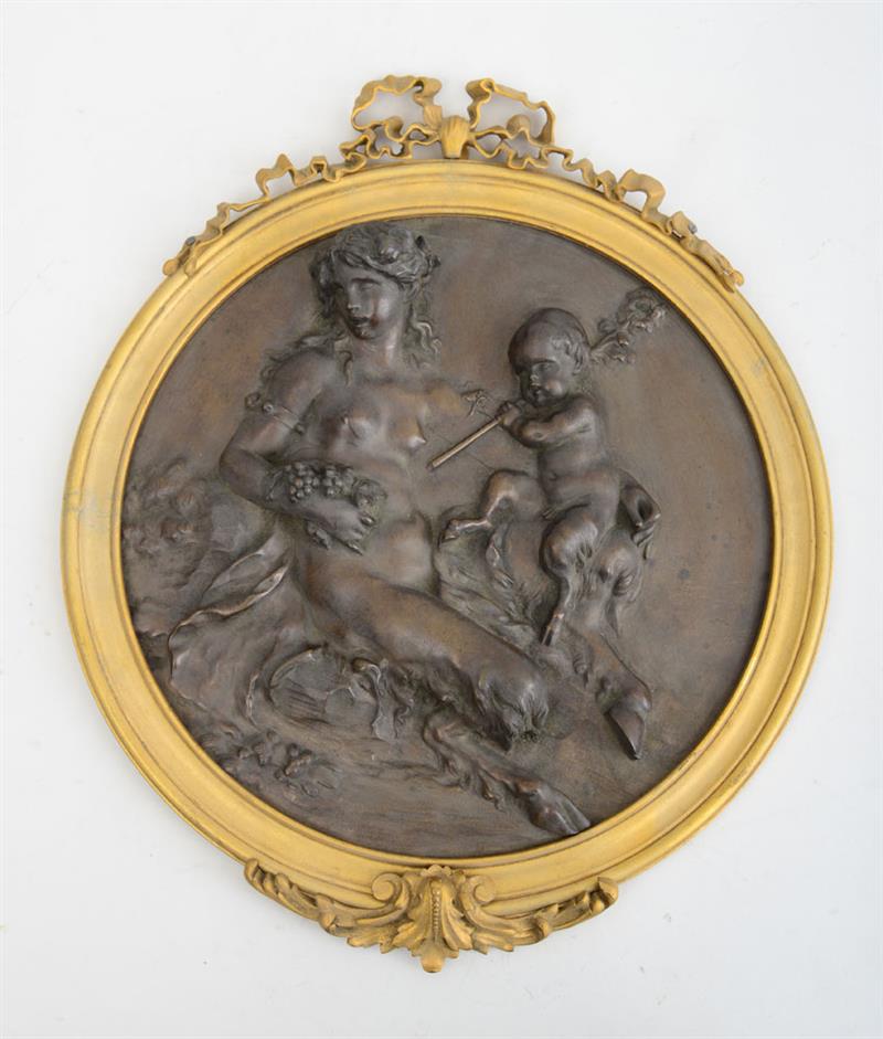 Appraisal: LOUIS XVI STYLE GILT-BRONZE AND BRONZE-PATINATED RELIEF RONDEL Modeled with