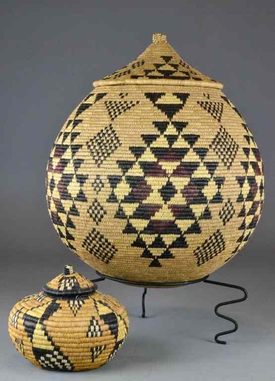 Appraisal: African Zulu Woven Baskets on StandOne large Ukhamba woven basket