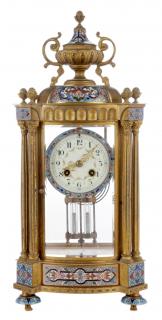 Appraisal: Bronze and Champlev Enamel Beveled Glass Mantle Clock French th