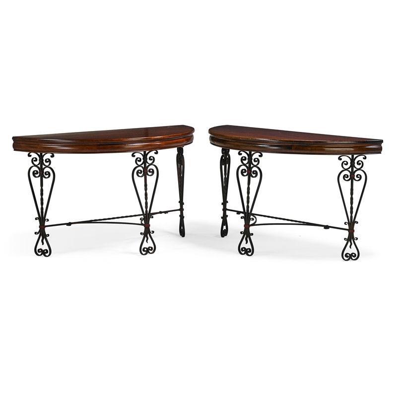 Appraisal: FRENCH Pair of demilune tables Condition Report Dents to mahogany