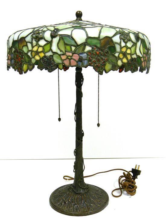 Appraisal: Table lamp leaded glass shade is '' diameter floral and