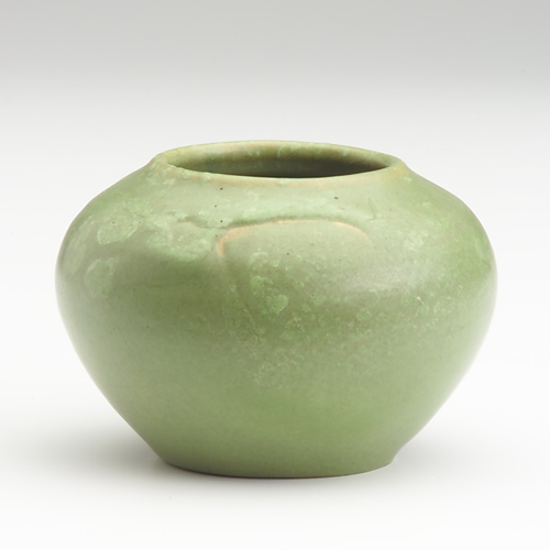 Appraisal: VAN BRIGGLE Squat vase covered in a good matte green