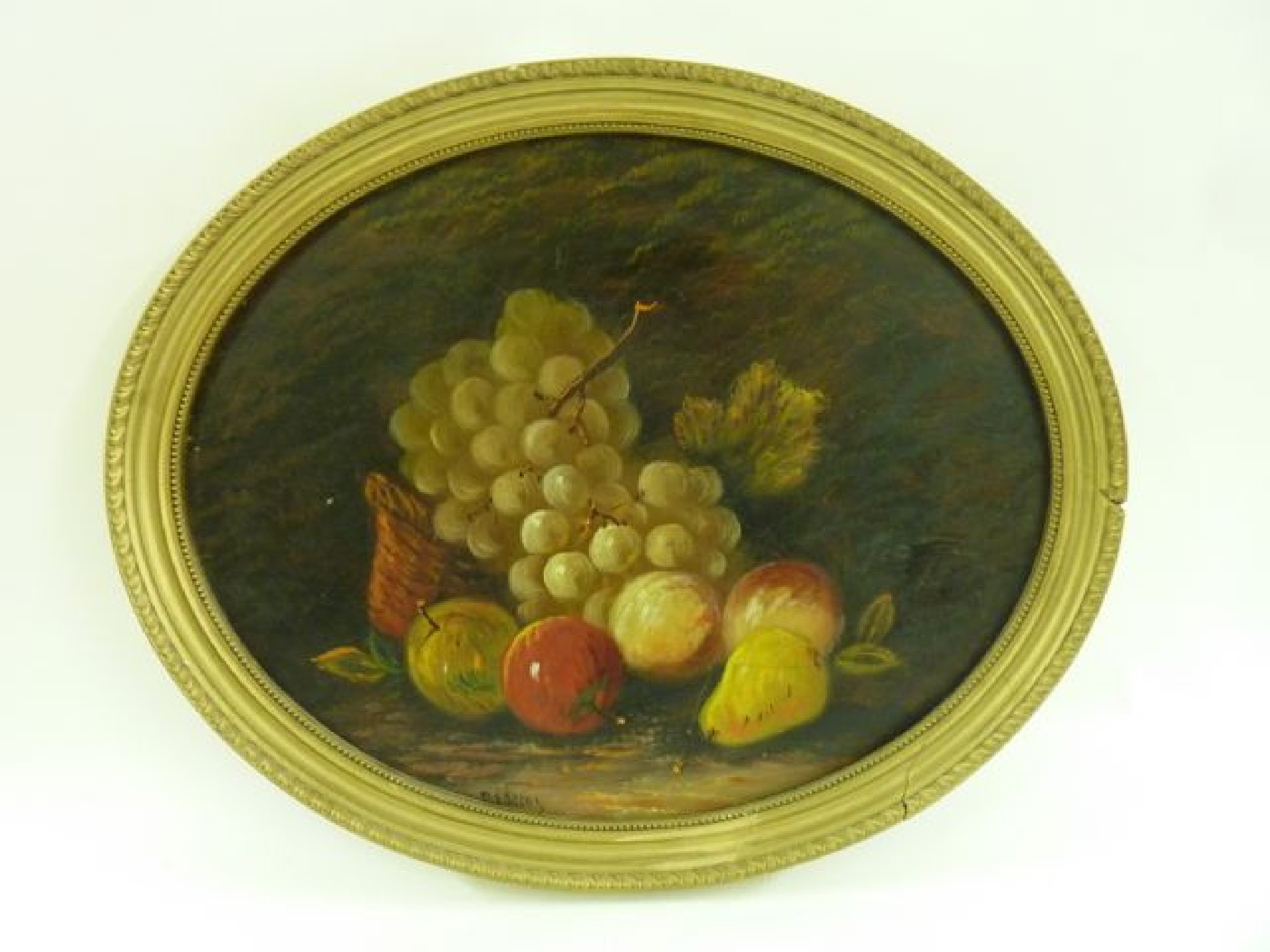 Appraisal: An oil on board - oval still life with grapes