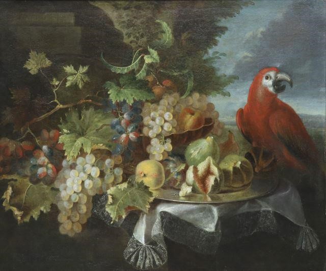 Appraisal: Framed oil painting Still Life and Parrot unsigned attributed to