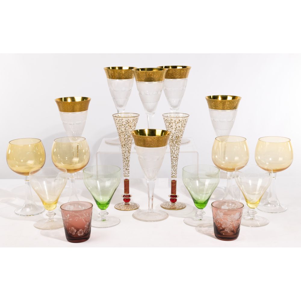 Appraisal: MOSER SPLENDID STEMWARE ASSORTMENT Czechoslovakian crystal water goblet having scrolled