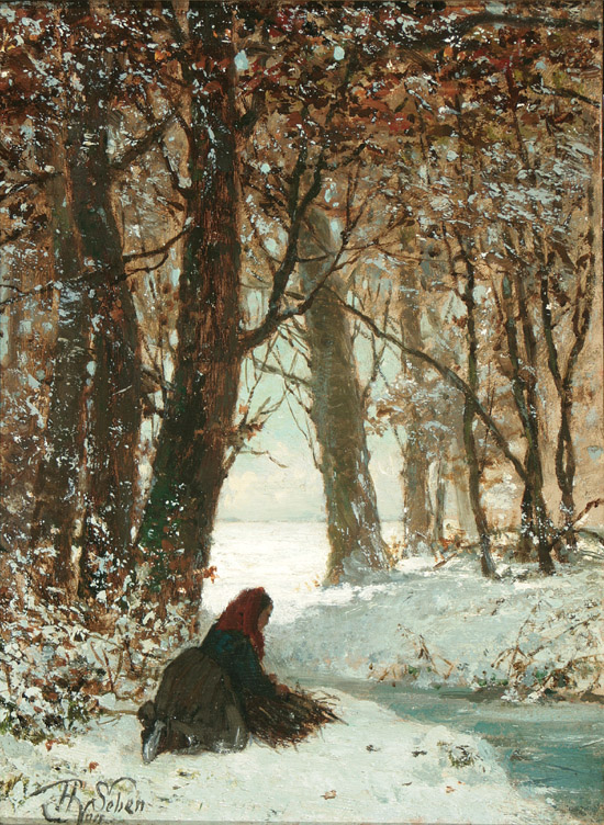 Appraisal: Henri van Seben Belgian - Faggot Gatherer in Forest Winter