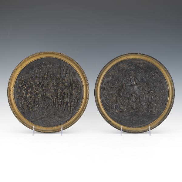 Appraisal: TWO AMPHORA SCULPTURAL PLAQUES OF HISTORICAL EVENTS FOR JOHANN MARESCH