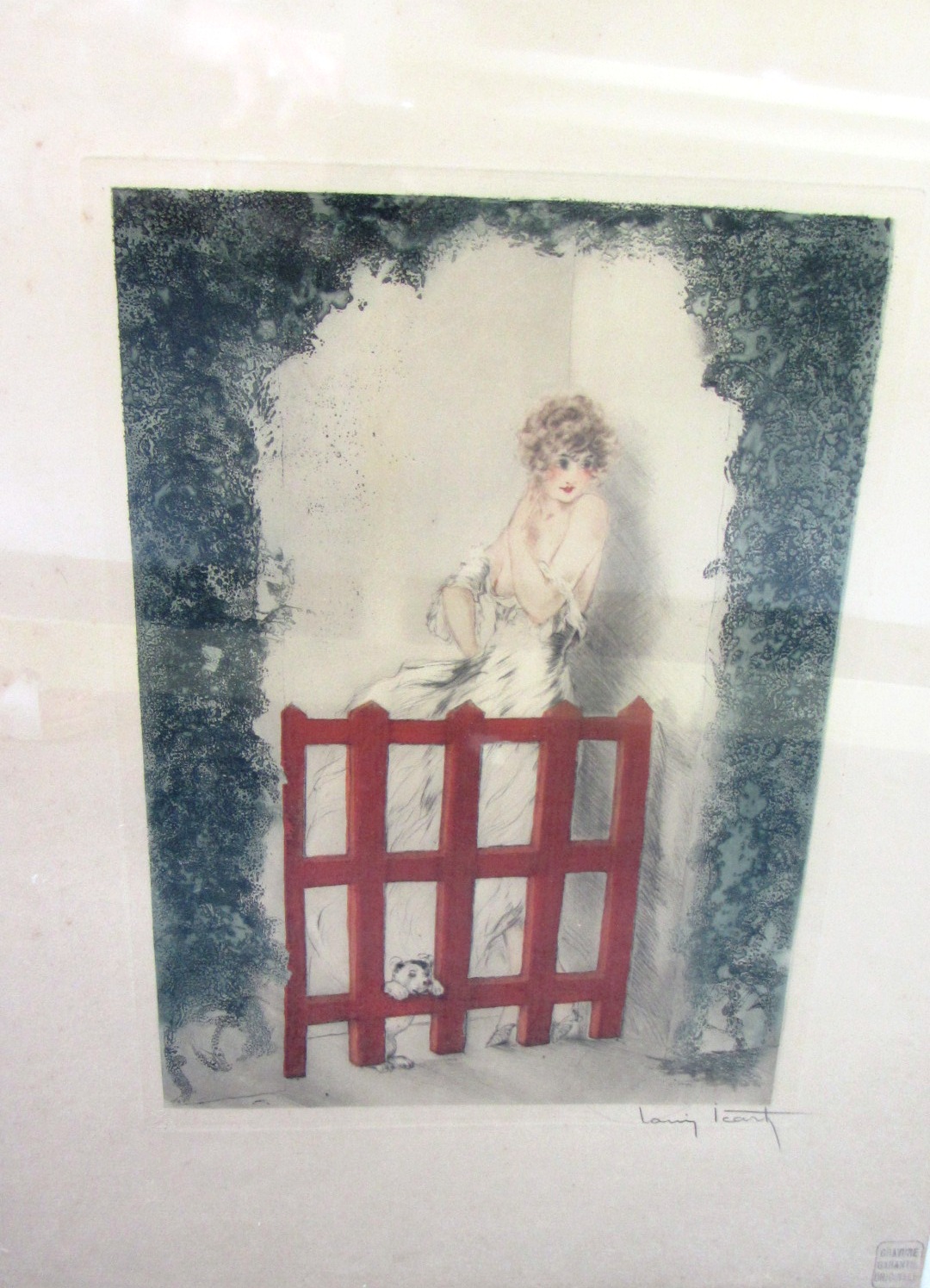 Appraisal: Louis Icart - Girl and dog at a gate coloue