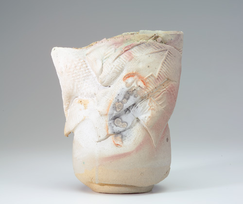 Appraisal: PAUL SOLDNER Hand-built raku vessel with stamped cut and modeled