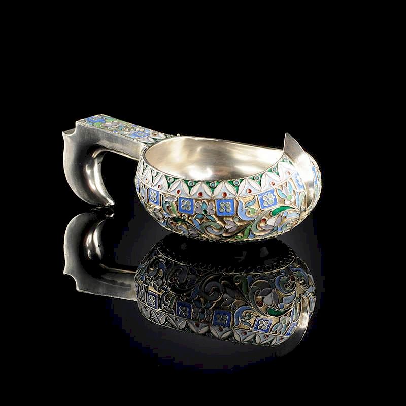 Appraisal: A RUSSIAN SILVER GILT AND SHADED CLOISONN ENAMEL KOVSH ATTRIBUTED