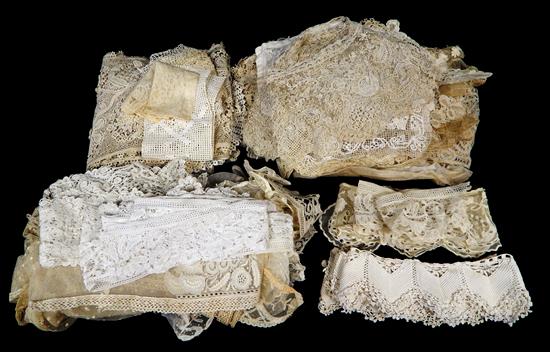 Appraisal: TEXTILES Assortment of Continental hand-made and machine-made lace pieces featuring