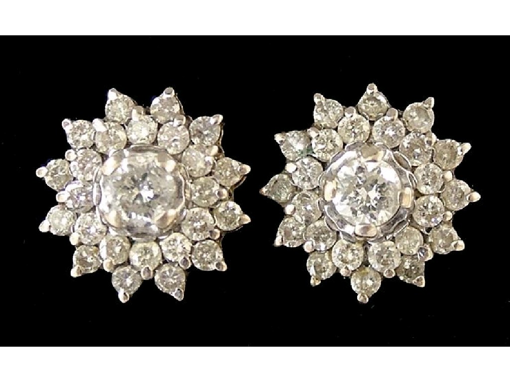 Appraisal: Pair of gold diamond cluster earrings centre stone ct approx