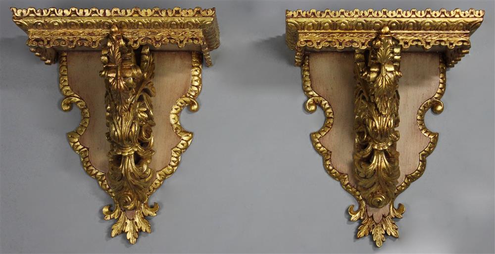 Appraisal: PAIR OF CLASSICAL STYLE GILT AND CARVED WALL BRACKETS each