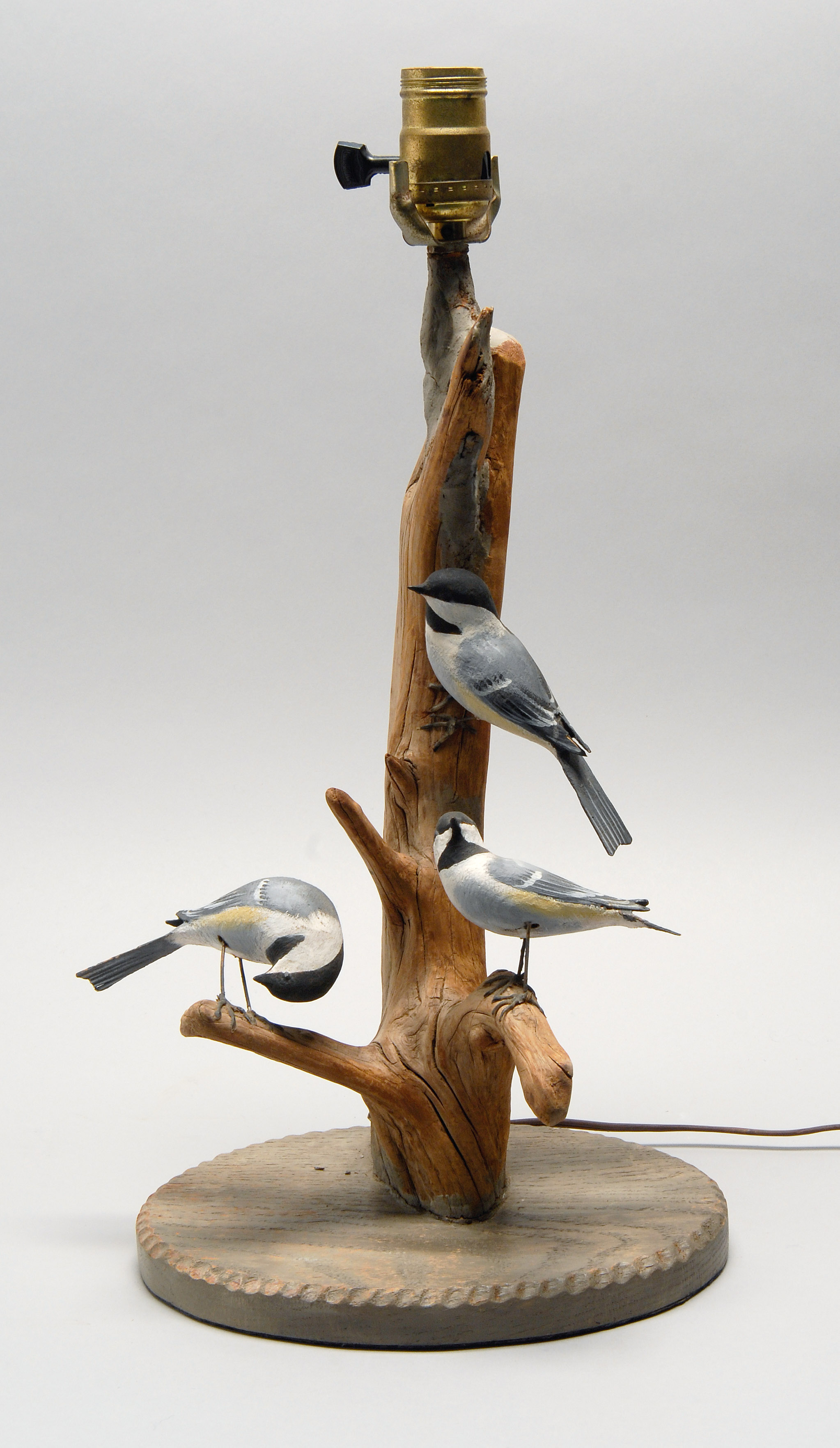 Appraisal: THREE LIFE-SIZE CHICKADEE CARVINGS th CenturyBy Peter Peltz of East