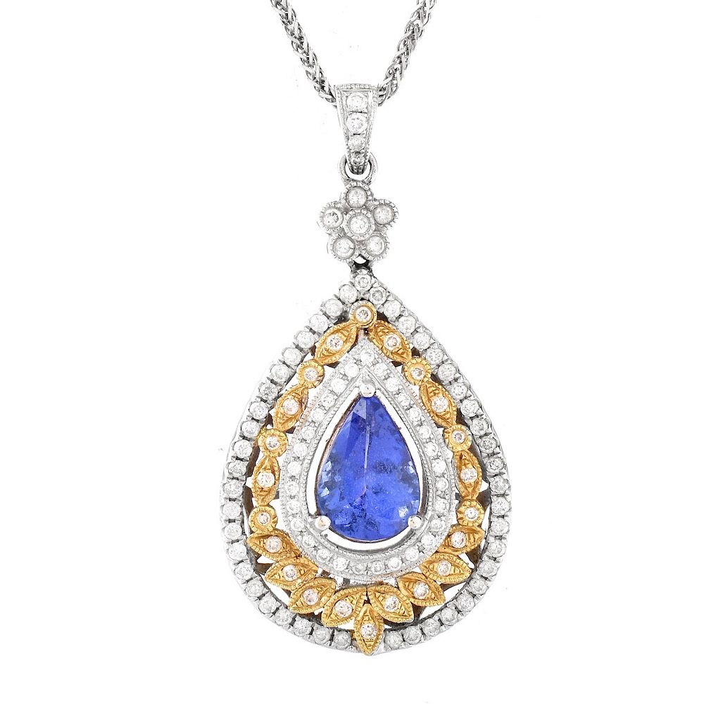 Appraisal: Tanzanite Diamond and K Gold Pendant Necklace Vintage Carat Pear