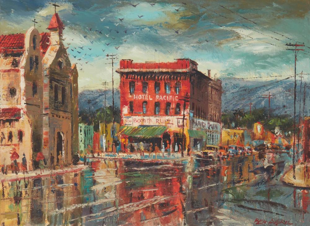 Appraisal: Ben Abril - Los Angeles CA Plaza Rain Oil on